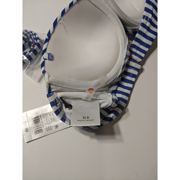 Shade & Shore Bikini Top Striped Bandeau Light Lift 32B Blue White Swimsuit Pool - Picture 10 of 11